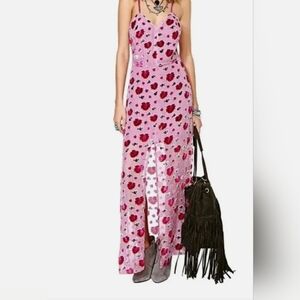 Rare For Love & Lemons Rosita Velvet Pink Maxi Dress Size Large